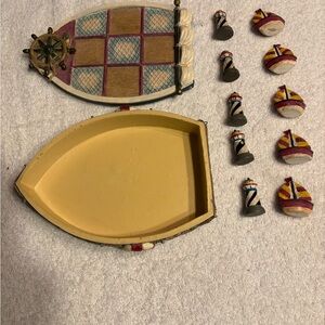 Vintage Nautical Ceramic  Boat Tic Tac Toe Set